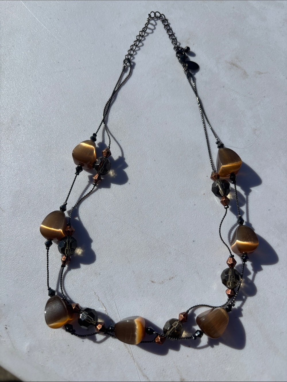 Lia Sophia Multi-Strand Brown and Gold Beaded Necklace